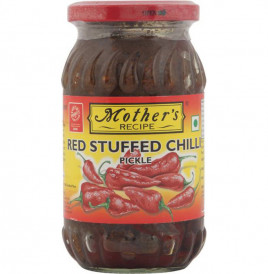 Mother's Recipe Red Stuffed Chilli Pickle  Glass Jar  400 grams